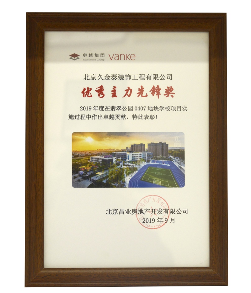 北京昌业2019年度优秀主力先锋奖